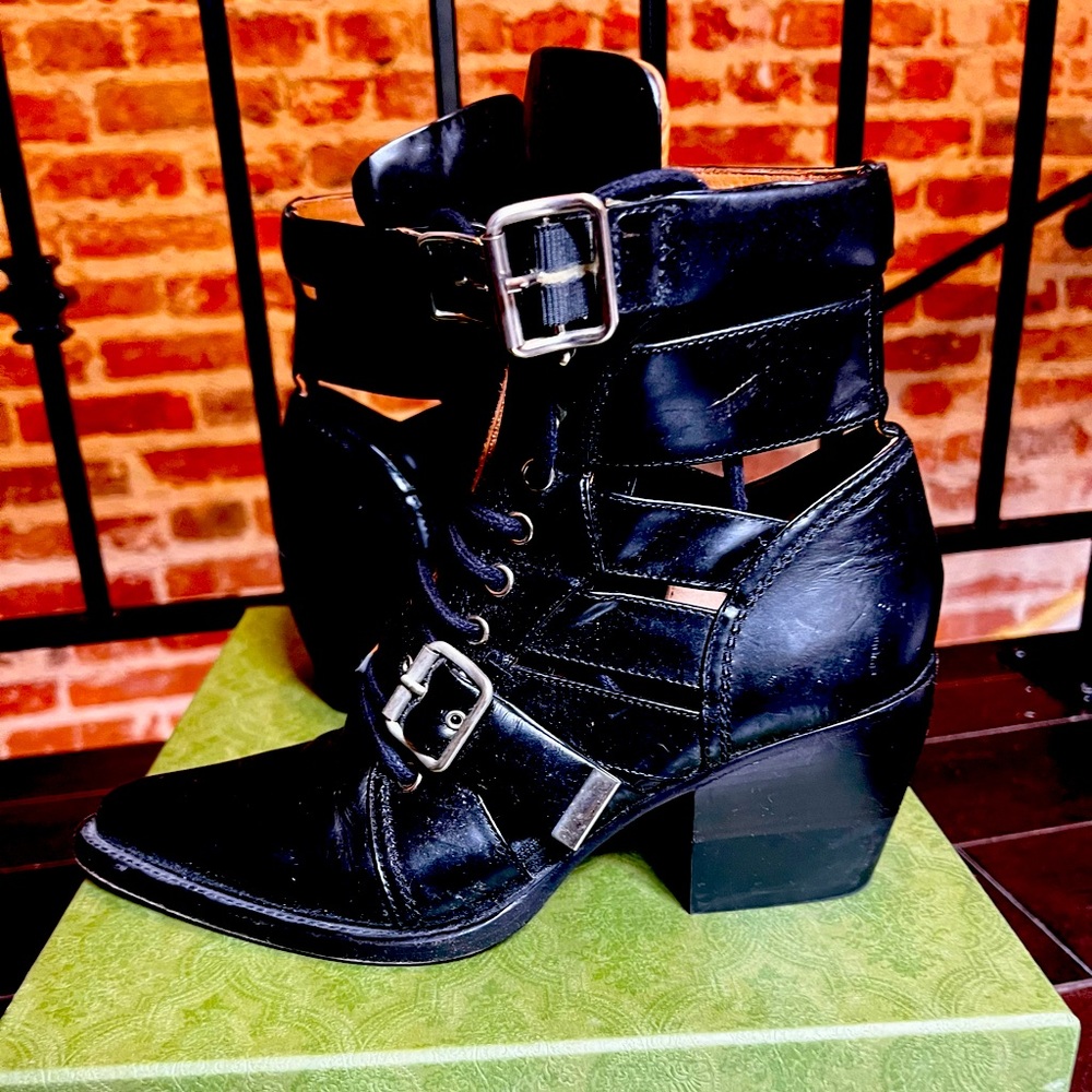 Chloe Black Ankle Boots with Buckle Detail